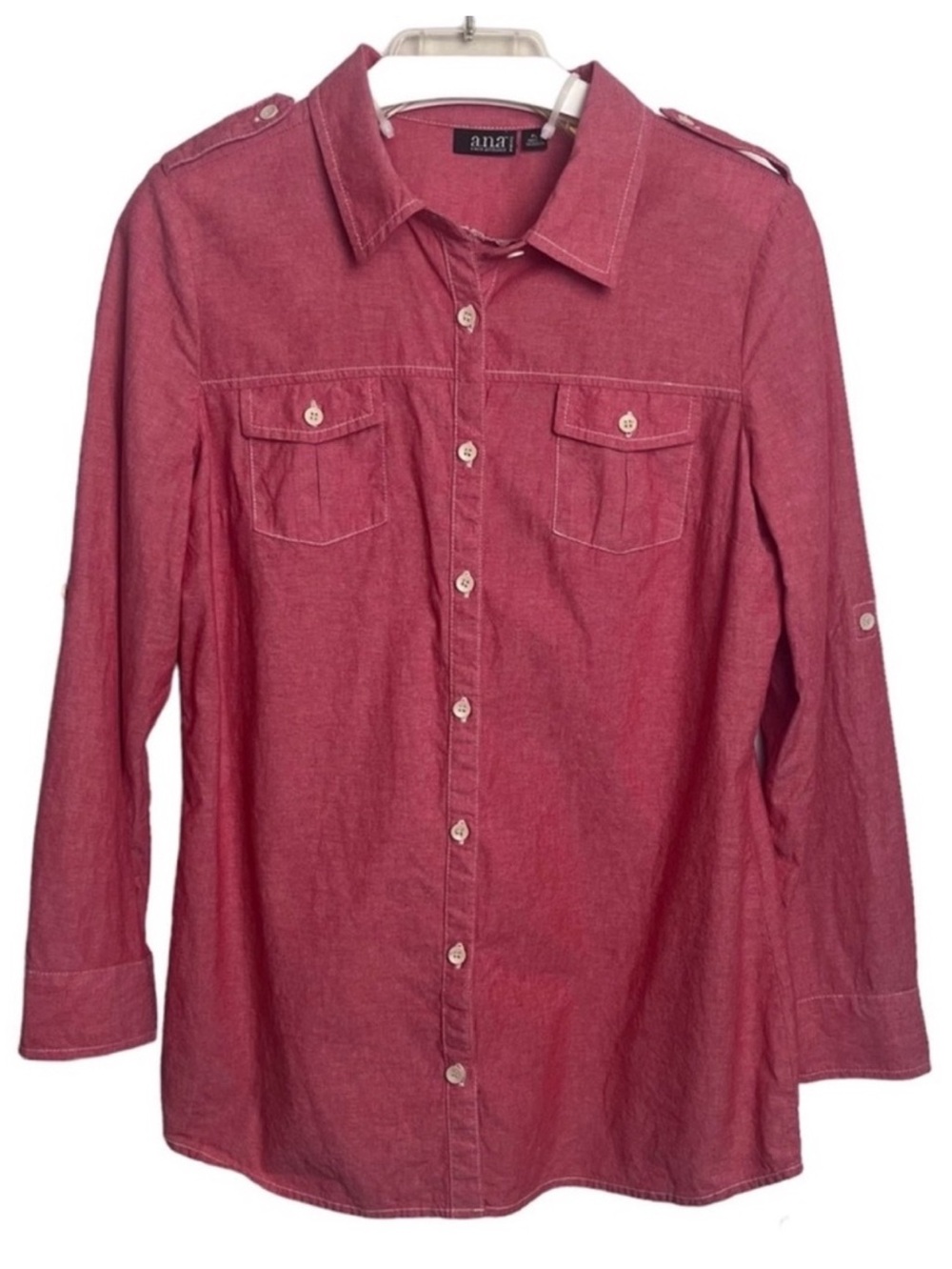 a.n.a A New Approach Button Down Shirt Petite Large 100% Cotton